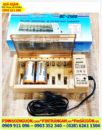 Super BC-2500, Bộ sạc 4viên Pin trung C 1.2v -Kèm sẳn 2 Pin sạc Camelion NH-C3500BP2 (C3500mAh-1.2v)